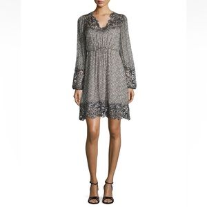 Elie Tahari Tally Gray Silk Embroidered Trim Dress S ($498) NWT